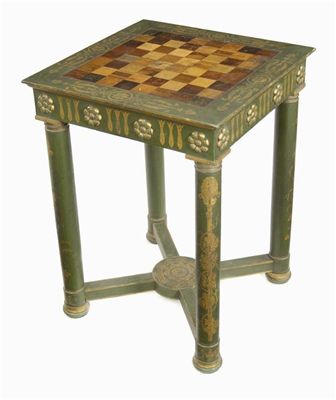 Appraisal: A French painted pine games table the square top inlaid