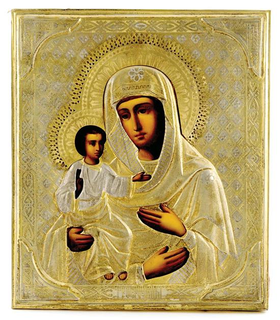 Appraisal: Unusual Russian icon with oklad th century depicting THE MOTHER