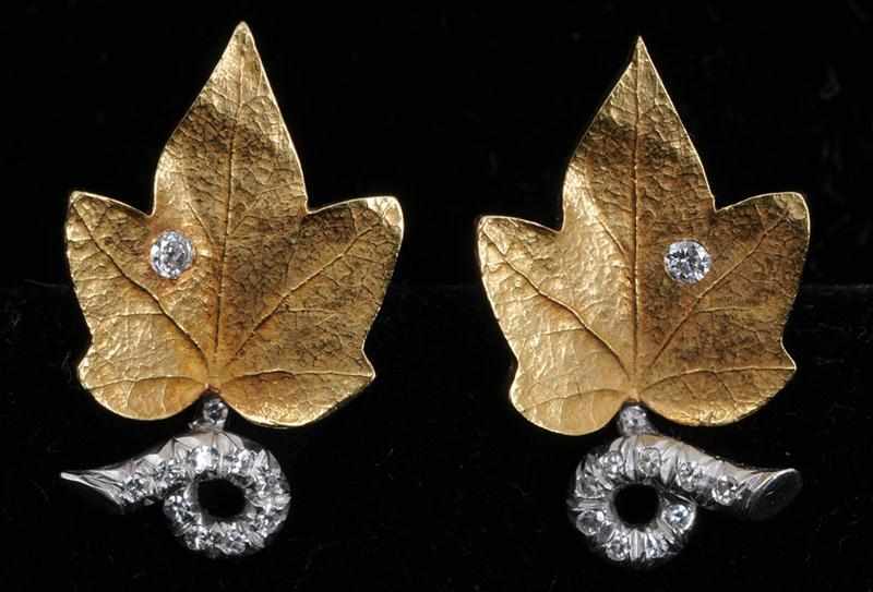 Appraisal: K GOLD PLATINUM AND DIAMOND IVY LEAF BROOCH AND EARRINGS