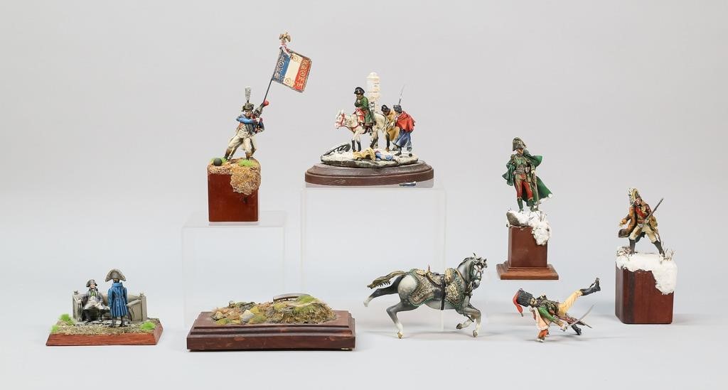 Appraisal: hand painted metal toy soldiers and dioramas All on wooden