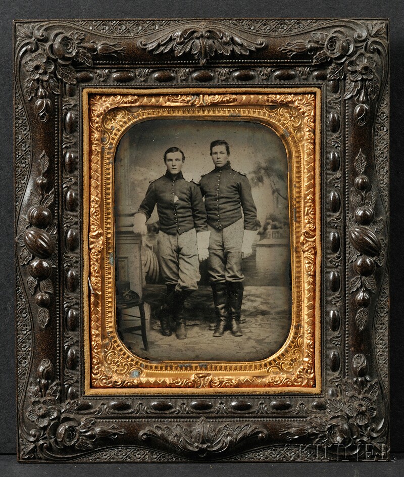 Appraisal: Quarter Plate Ambrotype Portrait of Two Standing Military Men in