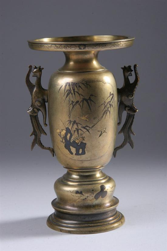 Appraisal: JAPANESE MIXED METAL VASE Meiji period Bird and floral decoration