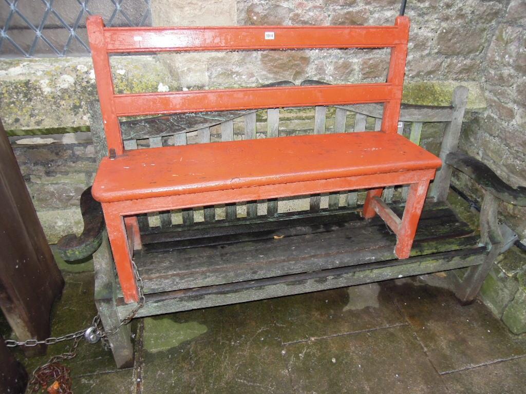 Appraisal: An old painted timber bench with rail back over a