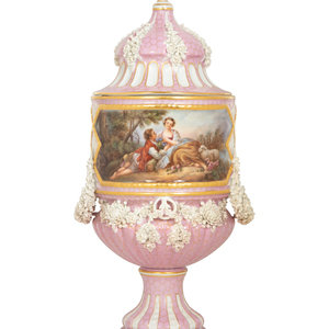 Appraisal: A S vres Style Painted Porcelain Lidded Urn with Bisque