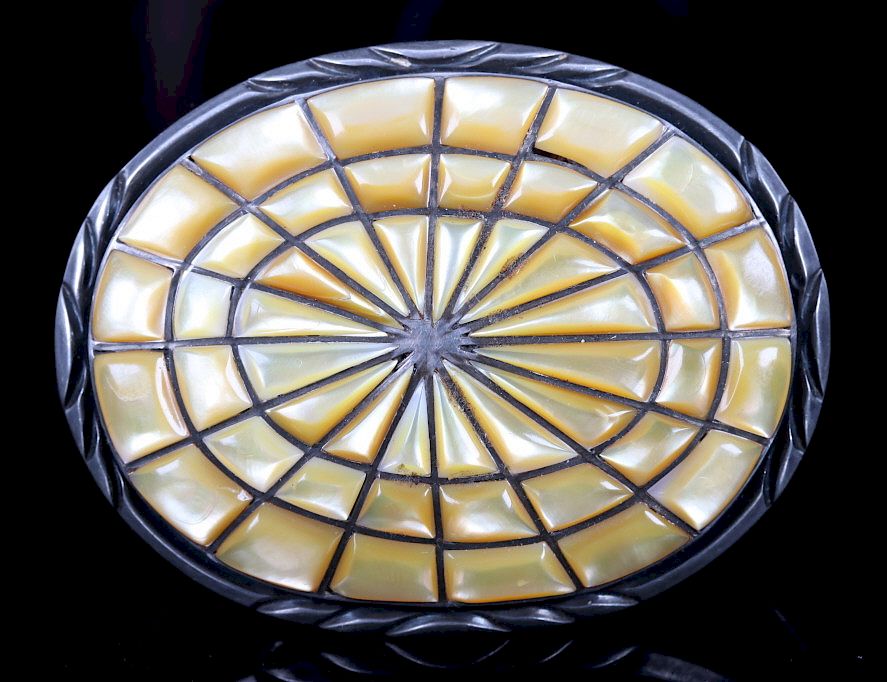 Appraisal: Navajo Mother of Pearl Sterling Belt Buckle For your bidding