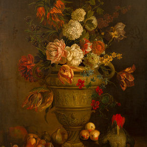 Appraisal: Artist Unknown th Century Still Life with Flowers and Fruit