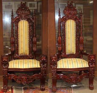 Appraisal: Pair of large Renaissance style throne chairs each with lion