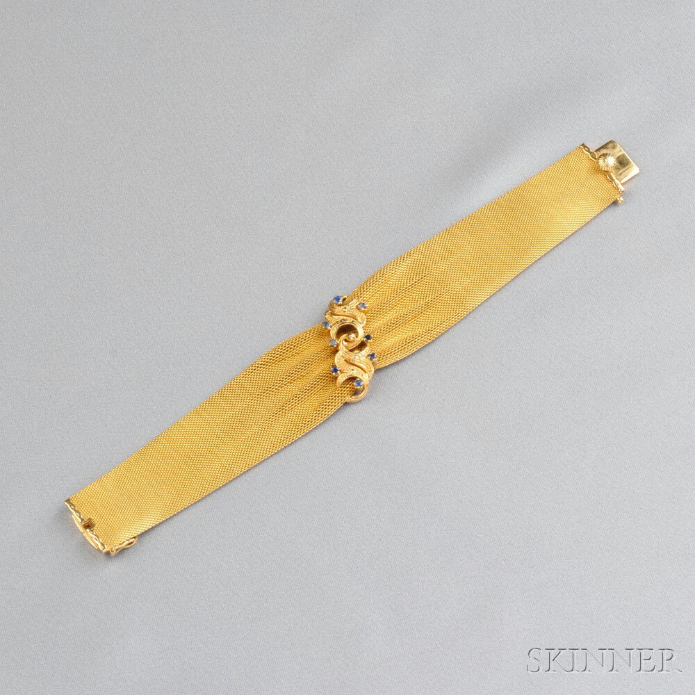 Appraisal: kt Gold and Sapphire Bracelet designed as a wide mesh