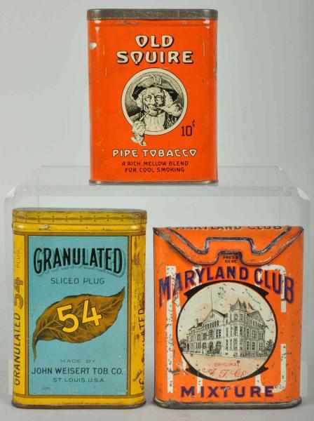 Appraisal: Lot of Vertical Pocket Tobacco Tins Description Includes Maryland Club