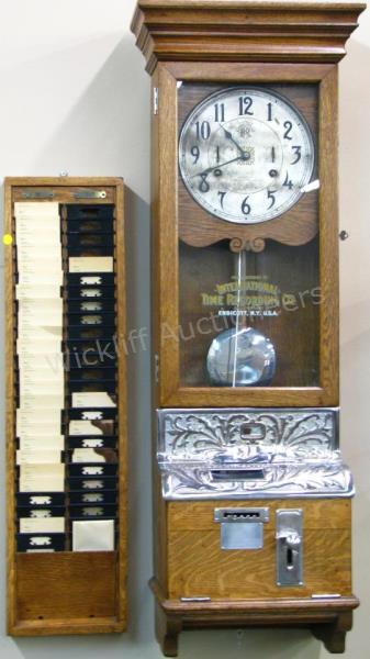 Appraisal: An antique Golden Oak era time clock by International Time