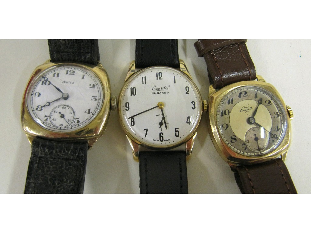 Appraisal: Two 's ct gold gents wrist watches by Russull Sons