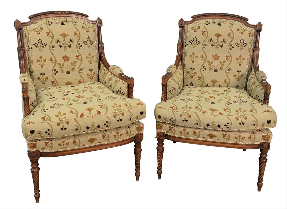 Appraisal: Pair of Louis XVI Style Custom Bergeres height inches one