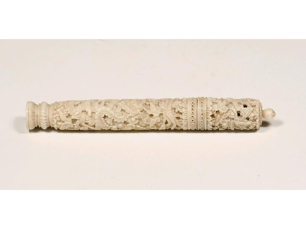 Appraisal: A CHINESE CARVED IVORY BODKIN CASE all over carved with