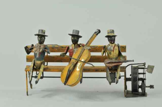 Appraisal: THREE MUSICIANS SEATED ON BENCH Germany attributed to Gunthermann hand