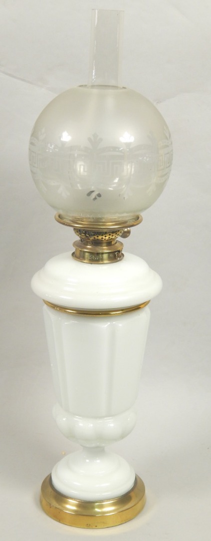 Appraisal: A Victorian Hinks Sons opaque glass oil lamp with frosted