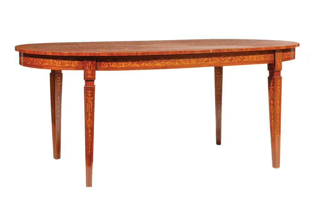 Appraisal: Louis XVI-Style Marquetry Dining Table oval top inlaid with foliate