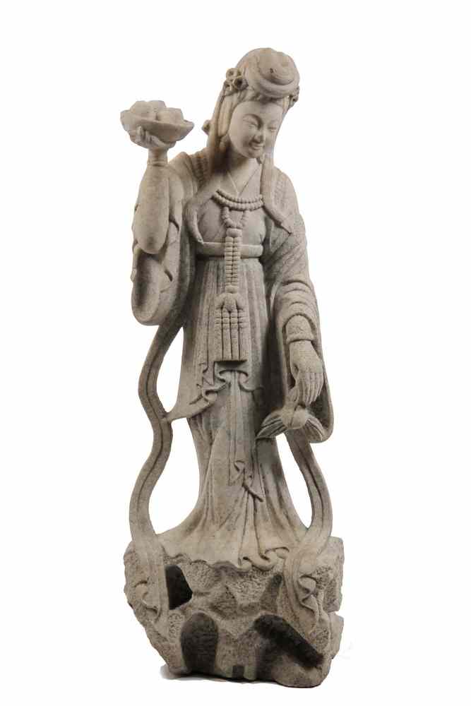 Appraisal: CHINESE MARBLE GARDEN STATUE - TH C Standing Figure of