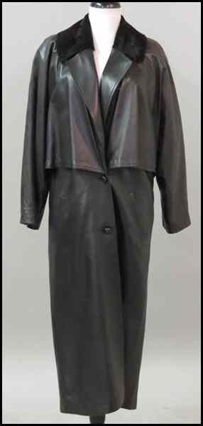 Appraisal: MARIO VALENTINO BLACK LEATHER COAT With a black cowhide collar