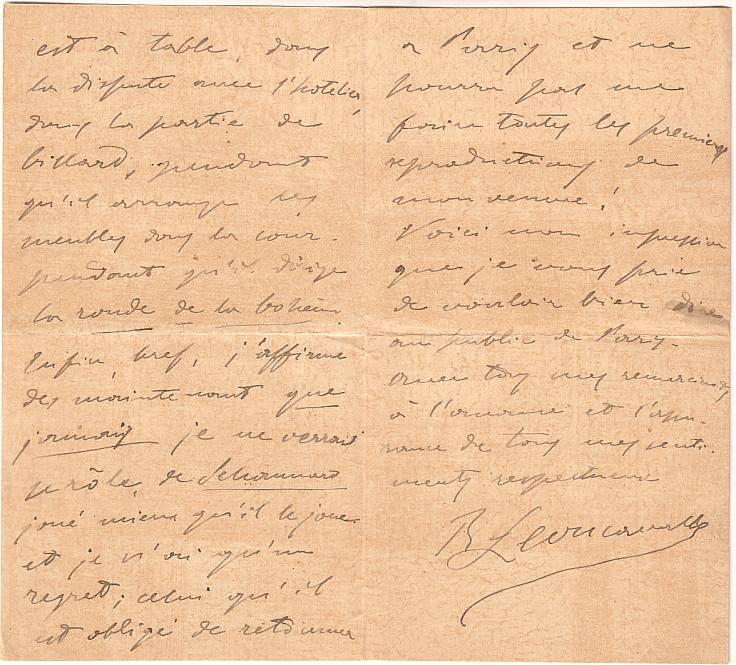 Appraisal: LEONCAVALLO RUGGIERO Autograph Letter Signed to Edouard Noel in French