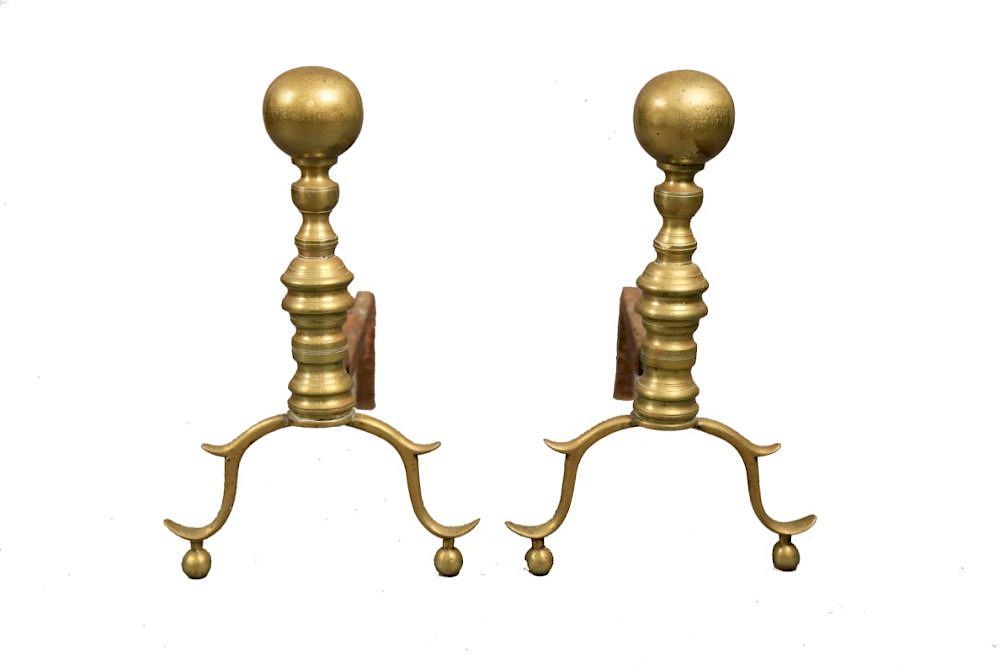 Appraisal: Pair of Antique Brass Andirons thc Pair of Antique Brass