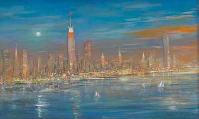 Appraisal: Kamil Kubick American b New York Skyline Evening Oil on