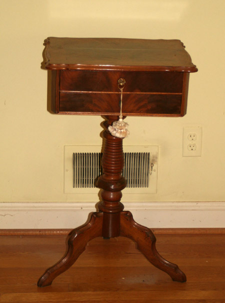 Appraisal: German Rococo Revival Walnut Two-Drawer Tripod Work Table Late th