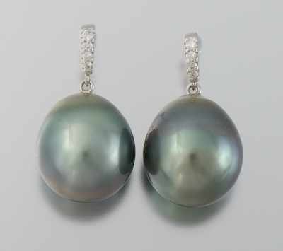 Appraisal: A Pair of Tahitian Pearl and Diamond Earrings k white