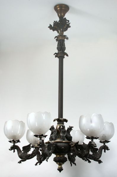 Appraisal: th Century bronze gas chandelier having griffin design 's- 's