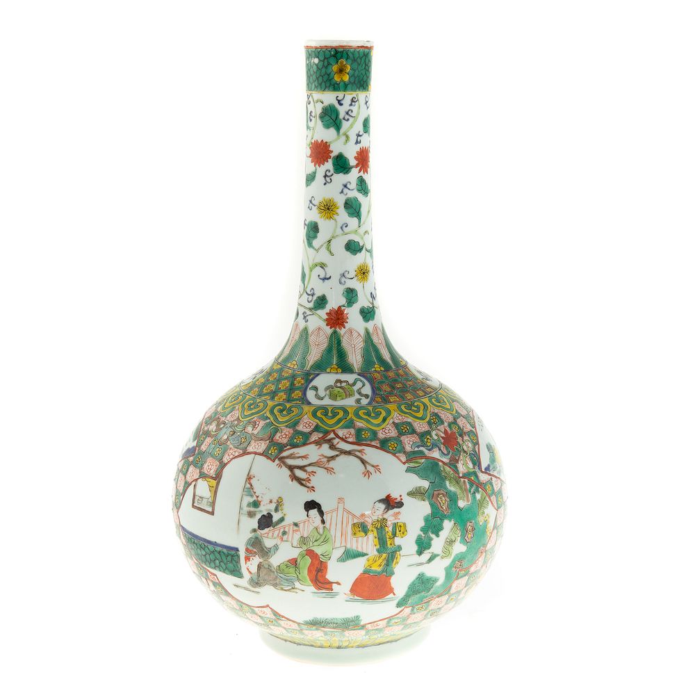 Appraisal: Chinese Export Famille Verte Long Neck Vase Mid- th century