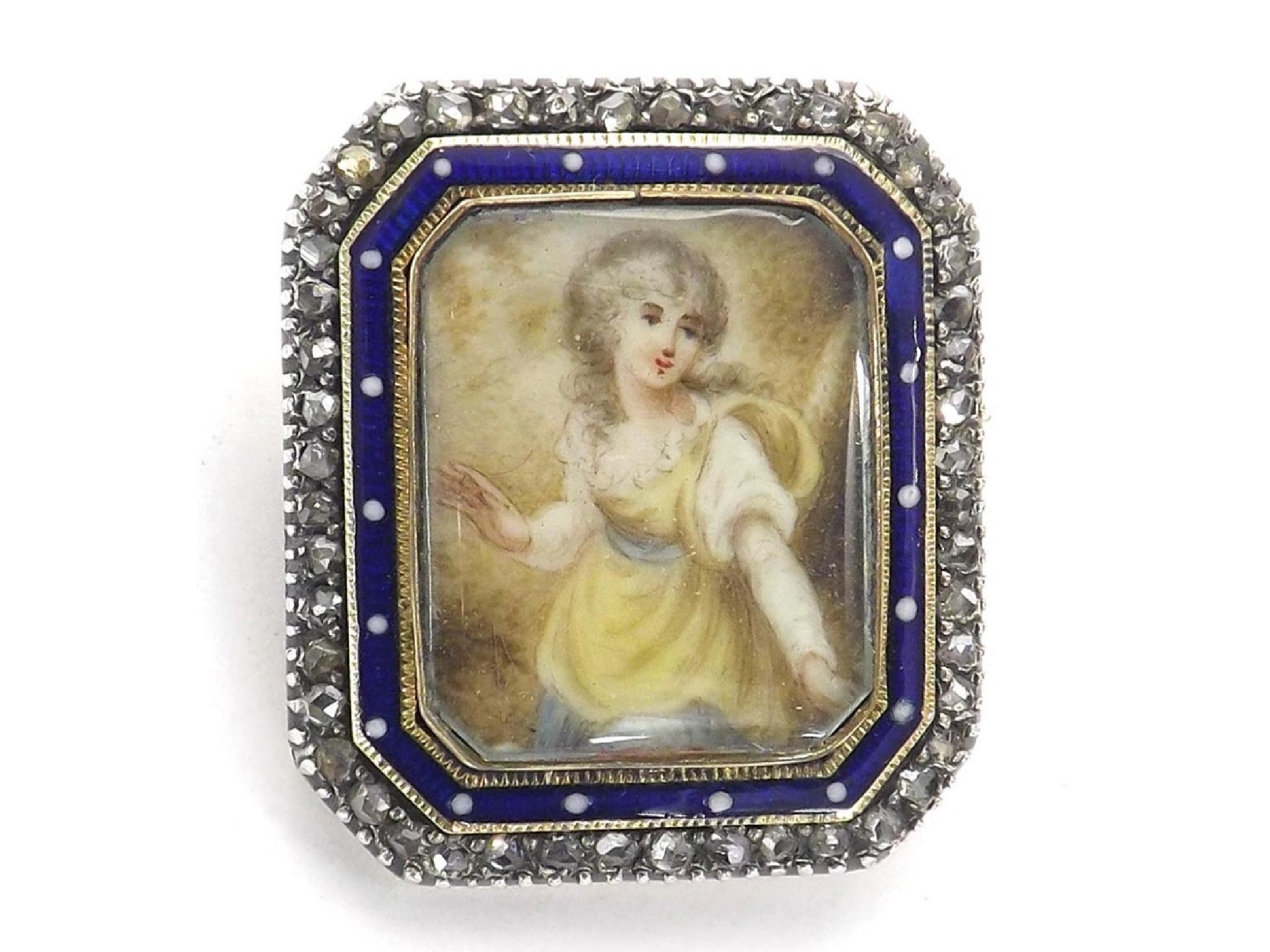 Appraisal: th century miniature gold enamel and diamond brooch depicting a