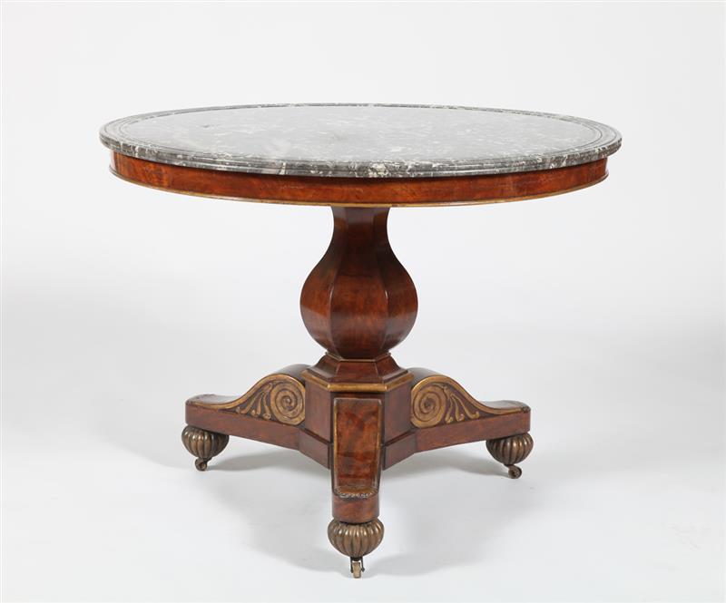 Appraisal: CHARLES X MAHOGANY AND PARCEL GILT CENTER TABLE The circular