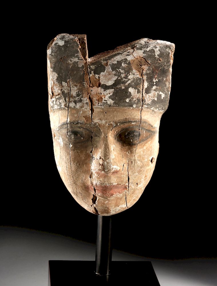 Appraisal: Egyptian Late Dynastic Wood Painted Gesso Mummy Mask Egypt Late