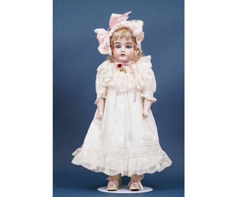 Appraisal: Bisque head doll with kid leather body and shoes marked