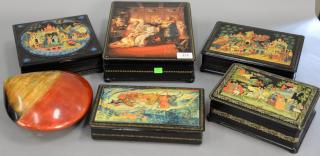 Appraisal: Group of six large Russian lacquered boxes including Fairytale Sleeping