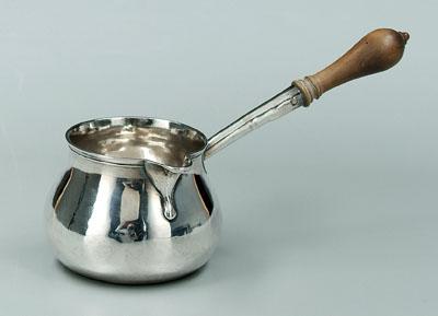 Appraisal: George I silver brandy sauce pan round with pear shaped