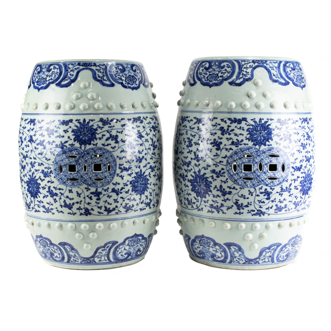 Appraisal: PAIR OF CHINESE BLUE AND WHITE GARDEN STOOLS Pair of