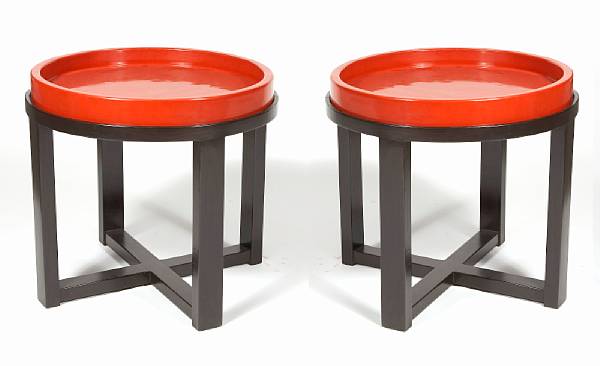 Appraisal: A pair of Robert Kuo red and black lacquered round