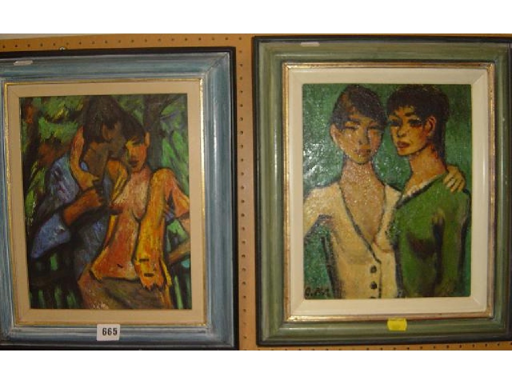 Appraisal: A pair of oil paintings on canvas both showing half