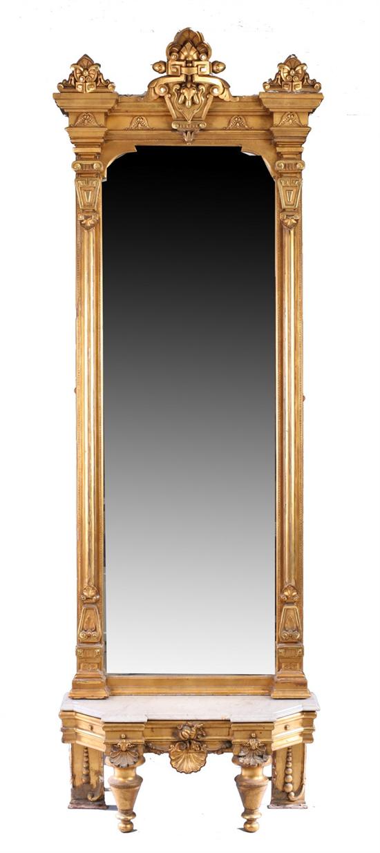 Appraisal: RENAISSANCE REVIVAL CARVED AND GILT-WOOD HALL MIRROR WITH MARBLE TOP