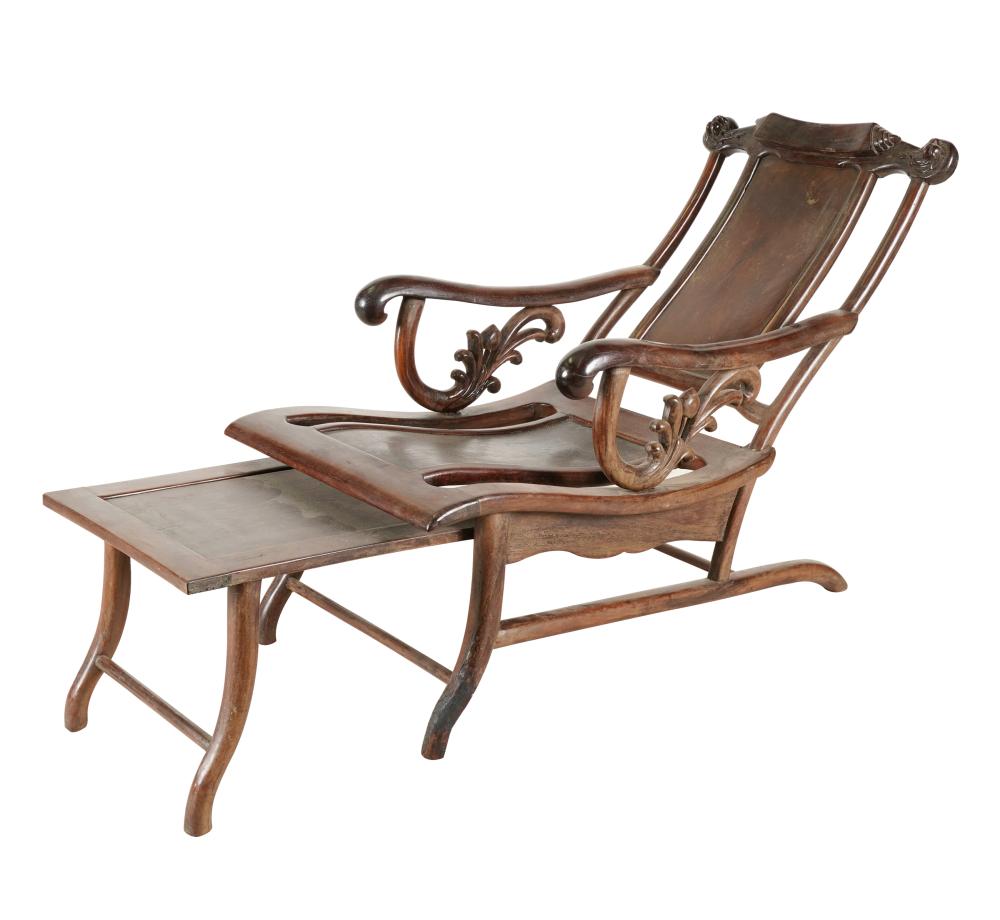 Appraisal: CHINESE CARVED WOOD MOON CHAIRthe scrolled headrest flanked by terminals