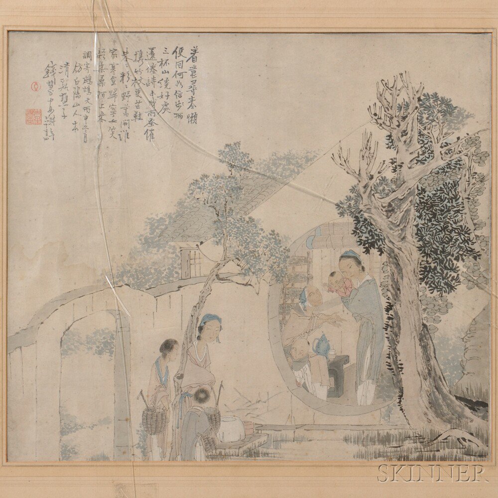 Appraisal: Painting Depicting Women with Children China in the manner of