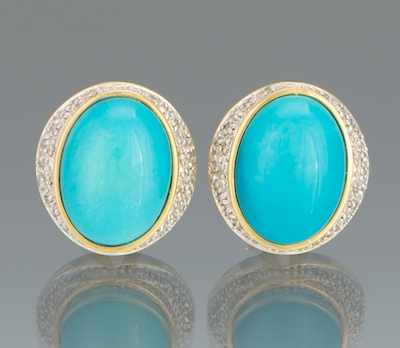 Appraisal: A Pair of Diamond and Blue Cabochon Earrings k yellow