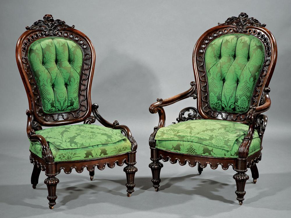 Appraisal: Two Continental Rococo Rosewood and Grained Parlor Chairs mid- th