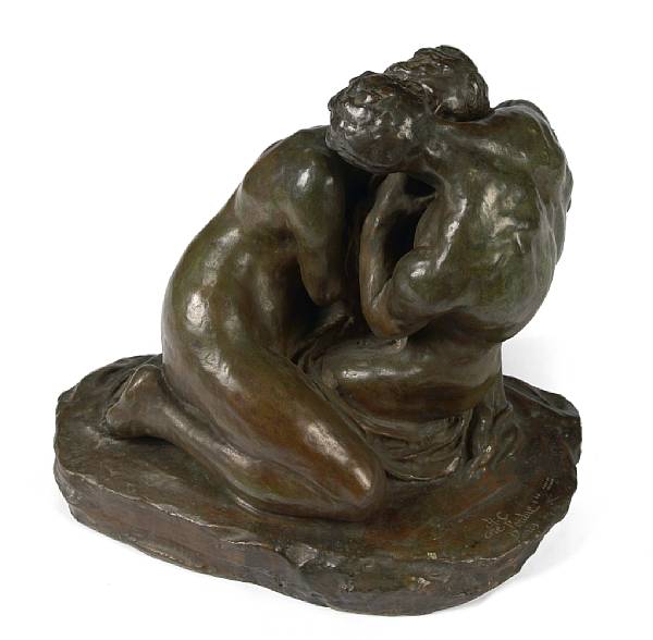 Appraisal: A French patinated-bronze figural group brown-green patina inscribed A C