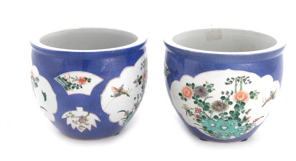 Appraisal: Pair Chinese famille verte porcelain cachepots signed Qing dynasty floral