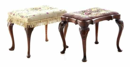 Appraisal: Queen Anne style carved mahogany footstools late th century shaped