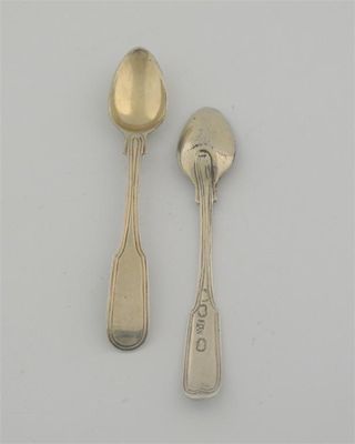 Appraisal: Two very similar George III Irish silvergilt miniature spoons fiddle