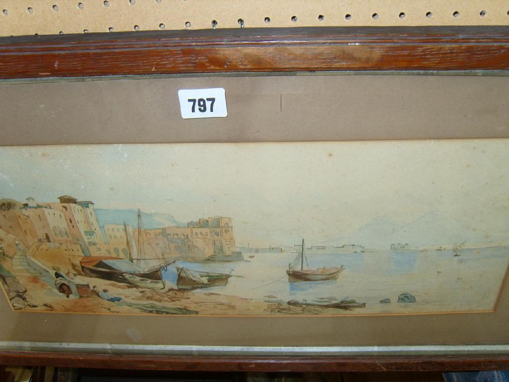 Appraisal: A late th century watercolour of a Mediterranean harbour scene