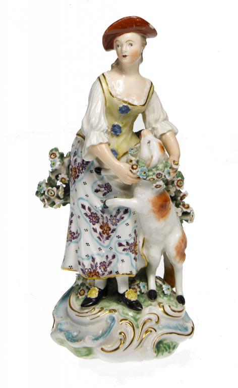 Appraisal: A DERBY FIGURE OF A GARLAND SHEPHERDESS a turquoise ribbon