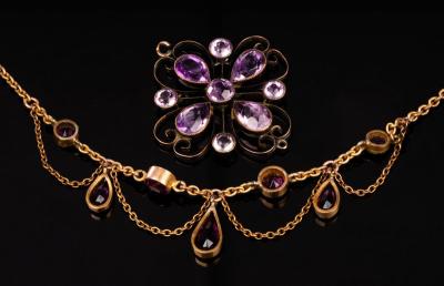 Appraisal: An amethyst fringe necklace on yellow metal chain approximately gm